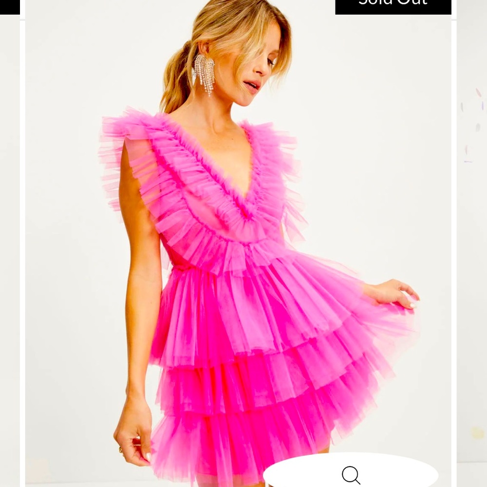 PINK/FUSCHIA TULLE TIERED MINI DRESS - BNWT